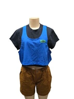 Air Jordan Blue Mesh Crop Top & Black T-Shirt Layered Set Streetwear Sz M